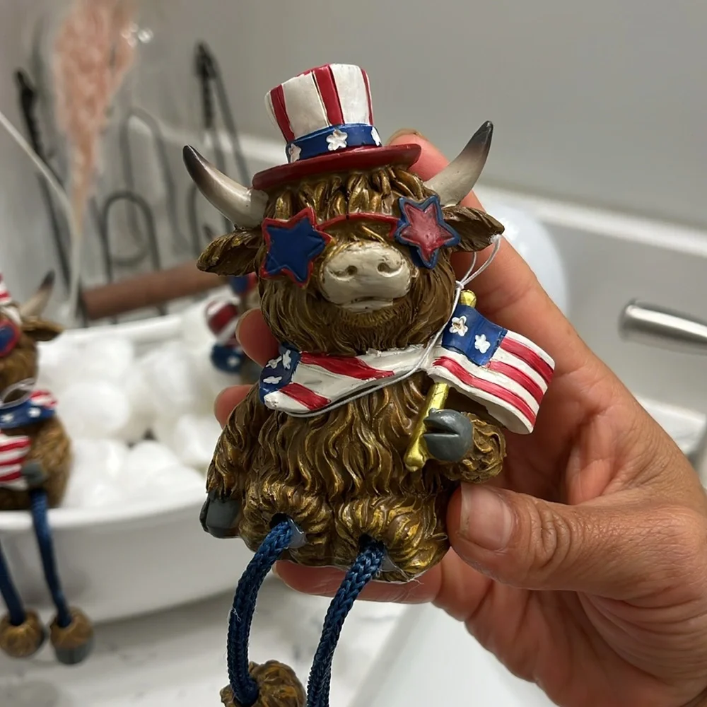 Patriotic Highland Cow Figurines